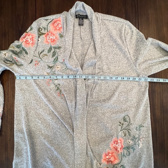 INC International Concepts Gray Embroidered Pink Floral Bell Sleeve, Size XL - Picture 9 of 11